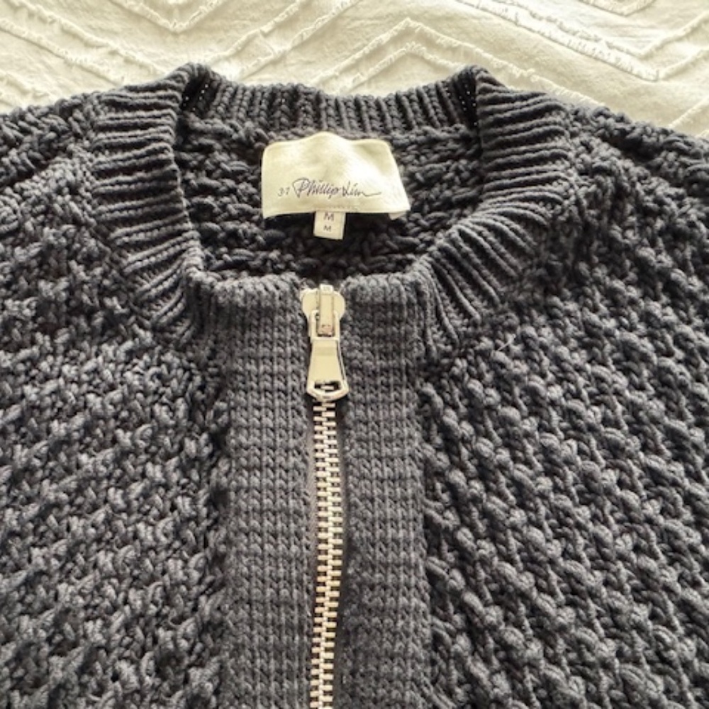 PHILLIP LIM 3.1 Textured Rib Cropped Cardigan - Black - Size M